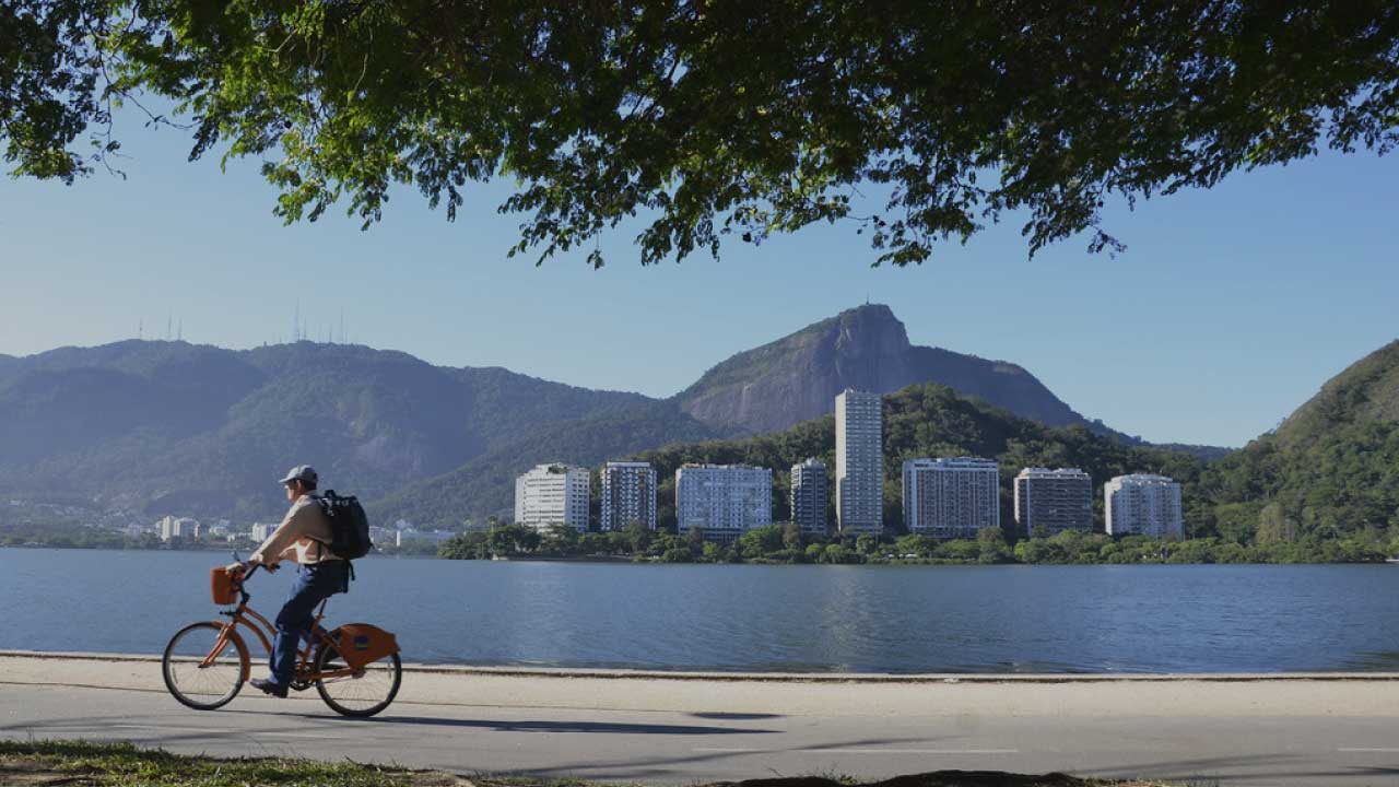Biking in Rodrigo de Freitas Lagoon Rio de Janeiro